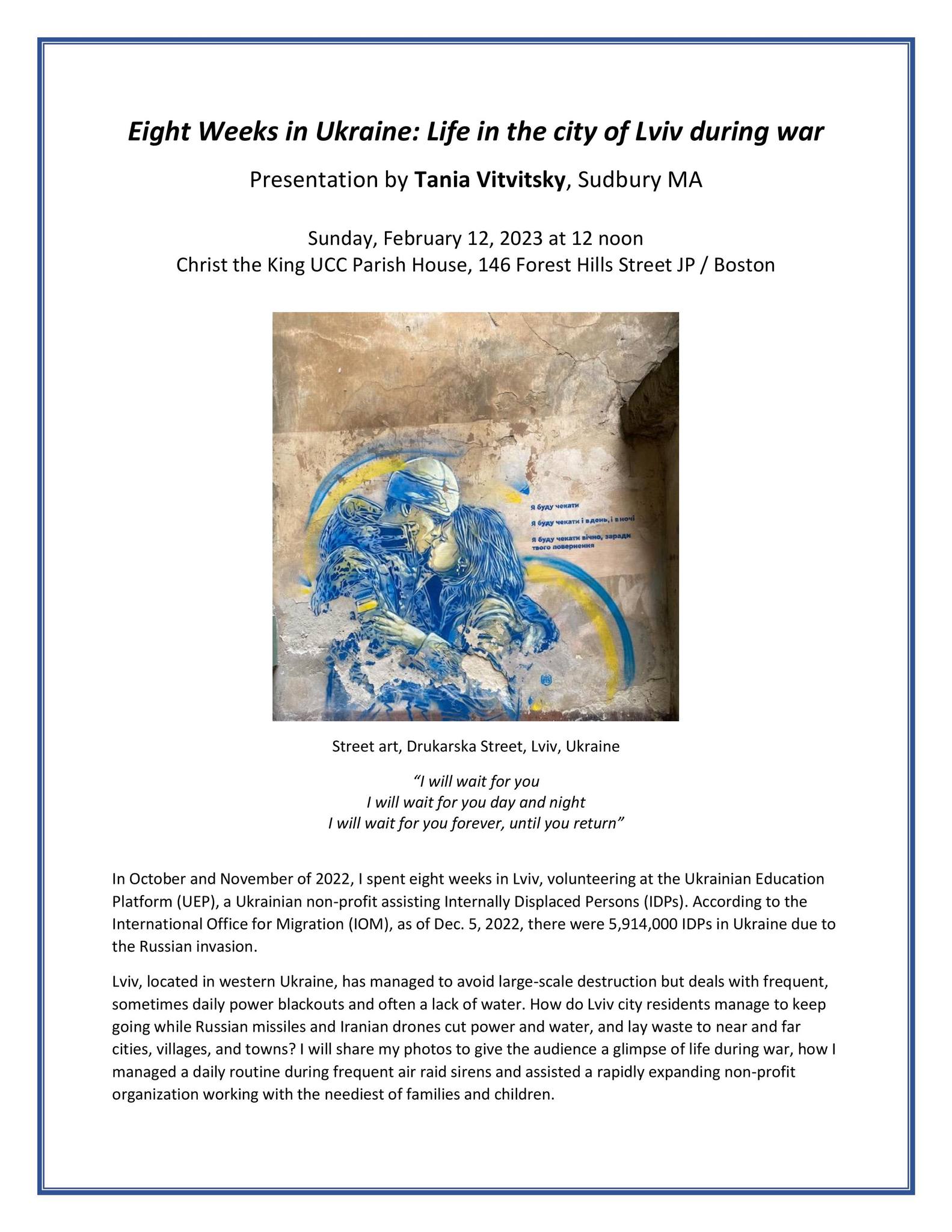 Eight Weeks in Ukraine: Life in the city of Lviv during war - Presentation by Tania Vitvitsky