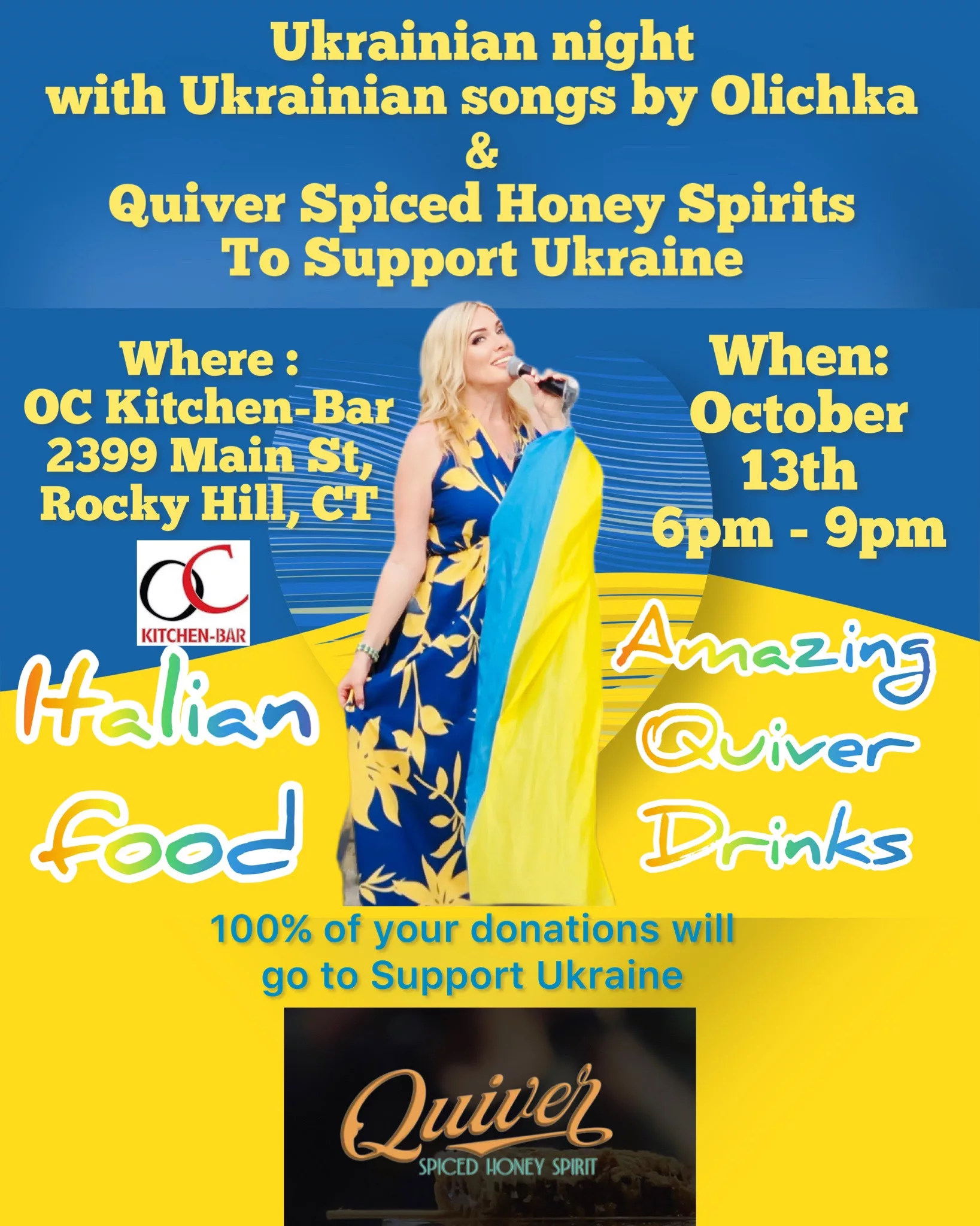 Ukrainian night with Ukrainian songs by Olichka & Quiver Spiced Honey Spirits to Support Ukraine