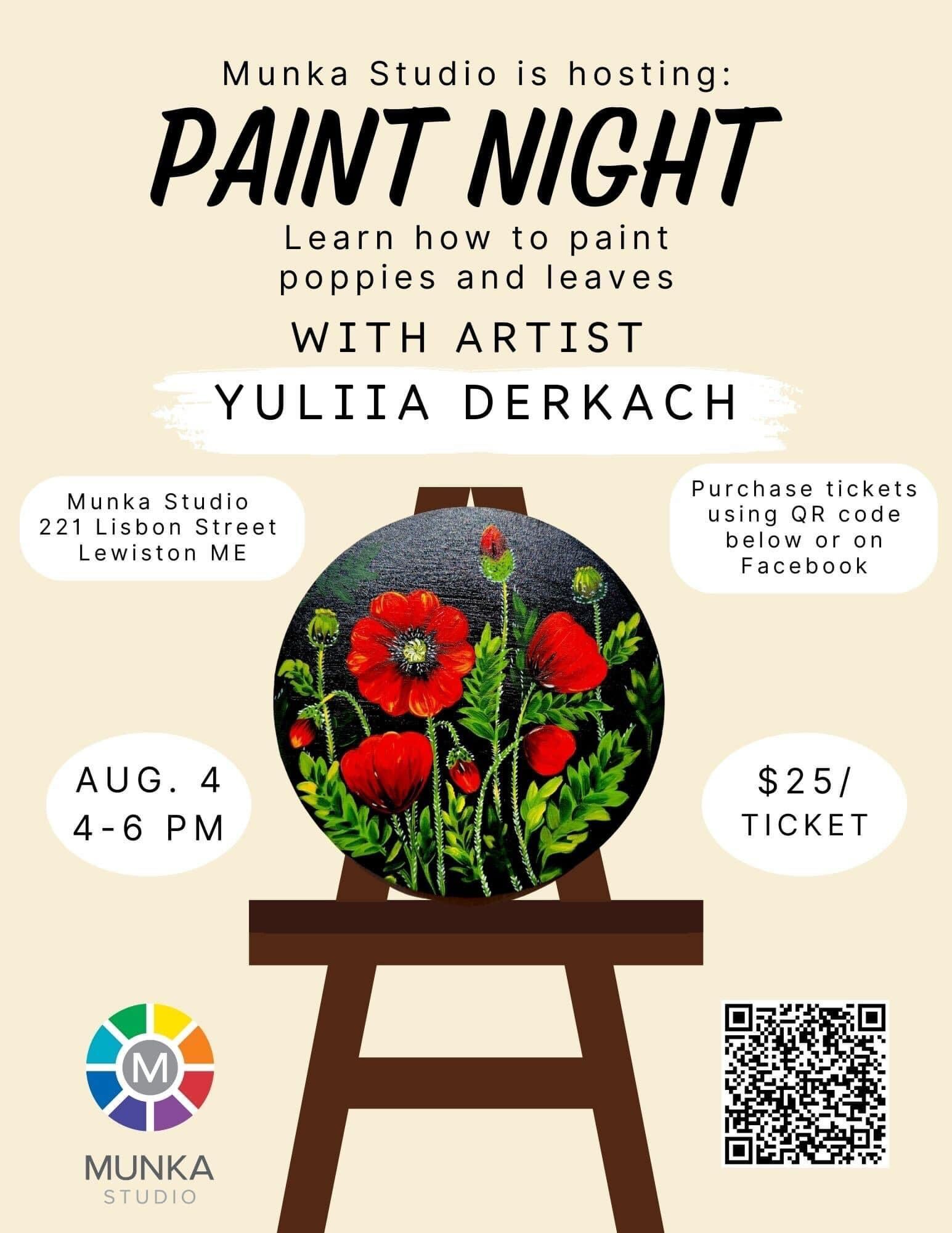 Poppies Paint Night with Artist Yuliia Derkach